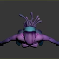 3D Humanoid Creature Character With Purple And Blue Gradient Skin Elf Ears And Tentacle Horns