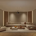 Modern Home Theater Room With Comfortable Sofa Projector Warm Lighting And Wooden Panels