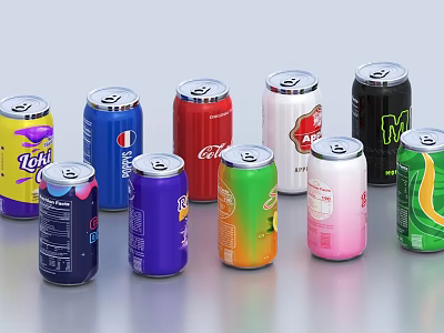 Assorted Beverage Cans With Different Brands And Colorful Designs On 3d model