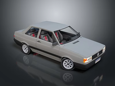 Classic Gray Sedan with Red Seats Vintage Design and Chrome Wheels 3d model