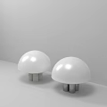 Two White Mushroom Shaped Table Lamps With Silver Base On Gray Background 3d model