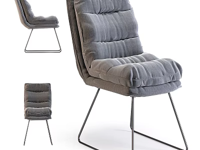 Gray Plush Single Chair With Metal Legs And Modern Tufted Backrest Design 3d model