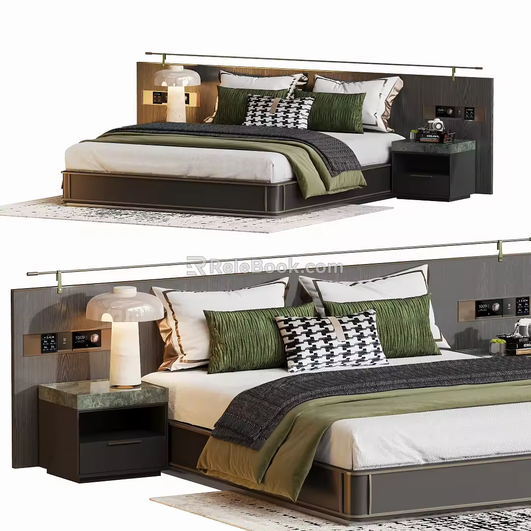 Vintage Light Luxury Double Bed 3d model