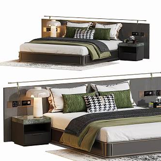 Vintage Light Luxury Double Bed 3d model