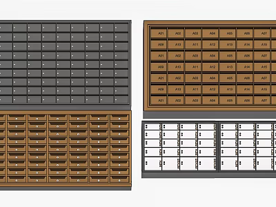 Public Storage Lockers With Multiple Compartments In Gray Brown White Colors For Public Facility 3d model