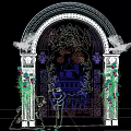White Arched Event Entrance With Intricate Cut Out Patterns Castle Design And Wing Decorations