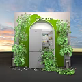 Casarte Display Area With Arched Door Green Plants And Silver Refrigerator Against Sky Sunset Background