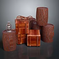 Wooden Scene Components Featuring Barrel Shaped And Box Shaped Textured Structures With Transparent Small Object 3d model
