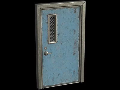 Blue Swing Door Featuring Metal Frame Vent Grille Metal Handle And Worn Texture 3d model