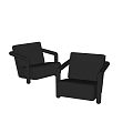 Black Leather Single Sofa With Armrest On Marble Floor And Light Wall 3d model