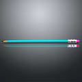 Blue Pencil With Pink Tip And Silver Clip On Black Smooth Surface With Reflection