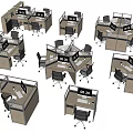 Modern Office Workstations With Office Desks Computer Monitors And Chairs 3d model