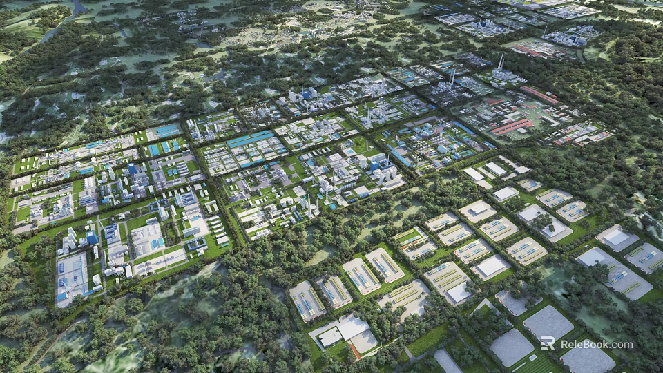 Aerial Planning of Modern Urban Area With Organized Buildings And Green Spaces 3d model 