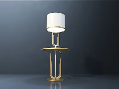 Modern Table Lamp With White Shade Gold Metal Stand And Circular Tray Table 3d model