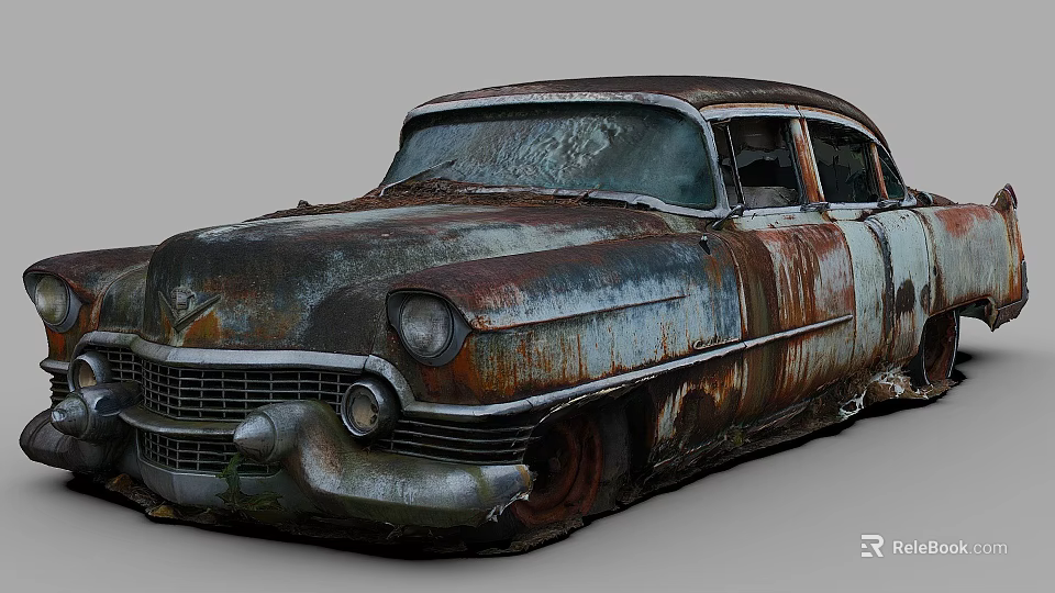 Rusted Vintage Car Exterior With Peeling Paint And Corroded Metal Body 3d model 