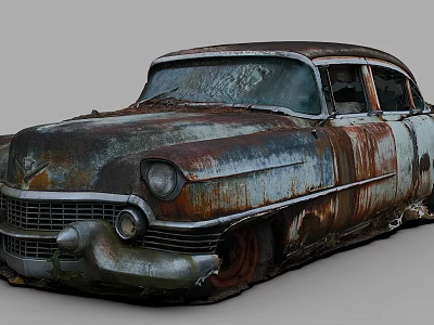 Rusted Vintage Car Exterior With Peeling Paint And Corroded Metal Body 3d model