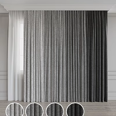 Modern Minimalist Curtains in Neutral Gray Textured Fabric for Window Treatment 3d model