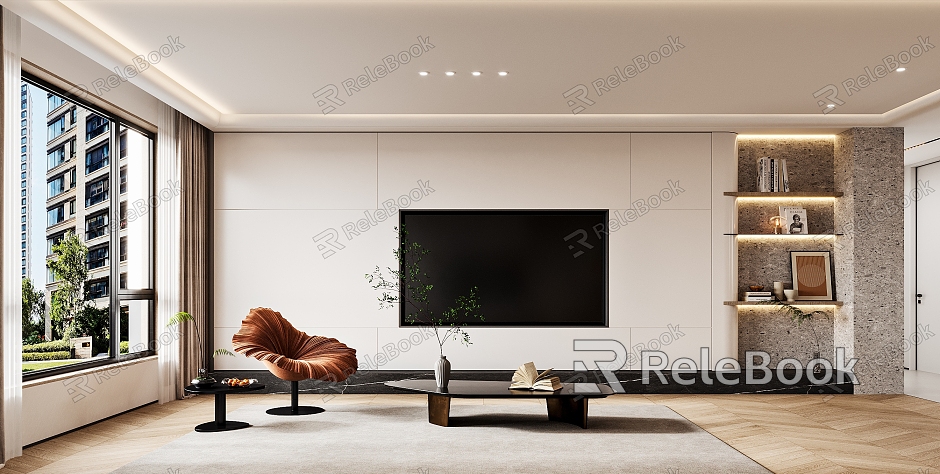 Simple living room dining room kitchen sofa dining table and chair TV background wall decoration cabinet model