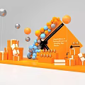 Orange Inflatable Structure with Colorful Balloons and Orange White Gift Boxes for Event Decoration
