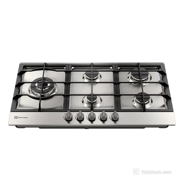 Stainless Steel Gas Cooktop With Multiple Burners And Control Knobs For Modern Kitchen 3d model 