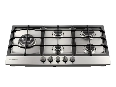 Stainless Steel Gas Cooktop With Multiple Burners And Control Knobs For Modern Kitchen 3d model