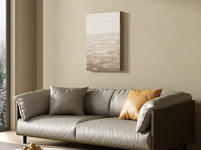 Warm Modern Cozy Living Room With Premium Leather Sofa And Textured Abstract Wall Art 3d model