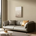 Warm Modern Cozy Living Room With Premium Leather Sofa And Textured Abstract Wall Art