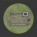 Scenic Ancient Castle Ruins With Red Brick Tower Arches And Green Grass Base