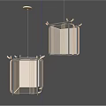 Sleek Modern Square Shaped Double Hanging Chandeliers With Metallic Frame And Transparent Panels