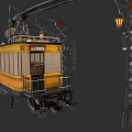Vintage Yellow Train With Windows And Door Near Street Lamp With Lantern