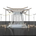 Elegant Wedding Stage Design With White Curtain Round Backdrop And Floral Decorations