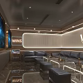Elegant Modern KTV Private Room Interior Featuring Large Screen Sofas Ambient Lighting And W Logo 3d model
