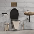 Modern Bathroom Suite With Wall Mounted Toilet Stone Sink And Metal Fixtures