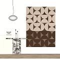 Geometric Pattern Tapestry In Brown Beige With White Pendant Light And Marble Table 3d model