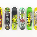 Vibrant Skateboard Deck Collection with Diverse Graphics and Colorful Patterns 3d model