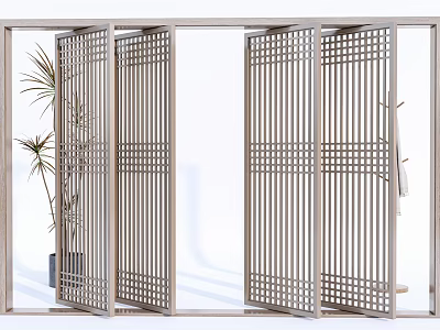 Modern Room Divider With Lattice Design And Metal Frame For Interior Decoration 3d model