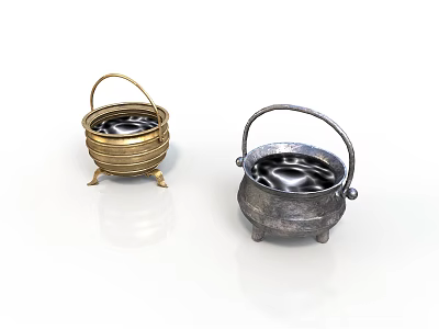 Gold And Silver Electric Cooker Pots With Handles And Decorative Patterns 3d model
