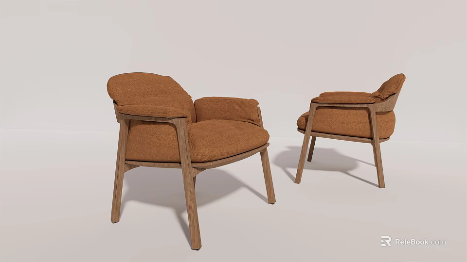 Two Modern Orange Accent Chairs With Comfortable Wooden Frame Design 3d model