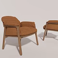 Two Modern Orange Accent Chairs With Comfortable Wooden Frame Design 3d model
