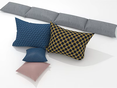 Decorative Throw Pillows with Blue Textured Pink Gray and Black Yellow Polka Dot Patterns 3d model