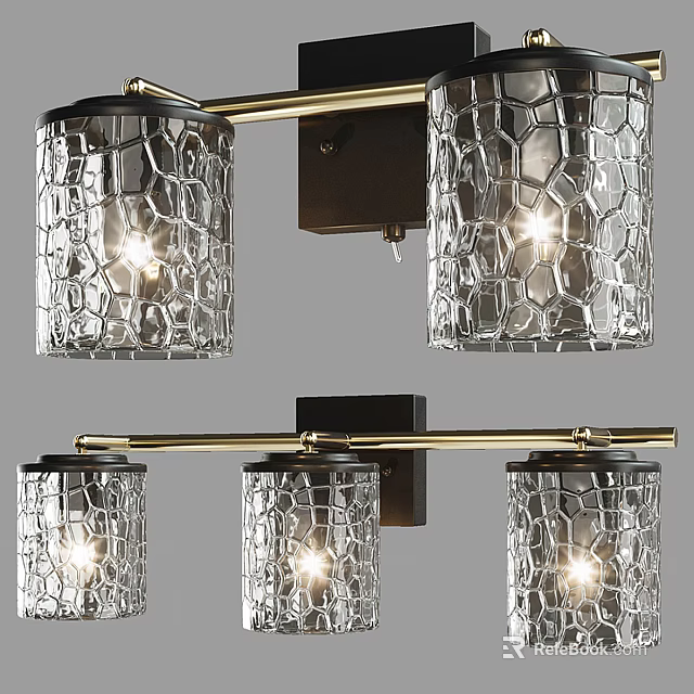 Contemporary Wall Sconce Featuring Textured Glass Shades And Brass Frame For Home Lighting 3d model 