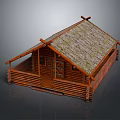 Rustic Log Cabin With Wooden Structure Thatched Roof And Front Porch Design