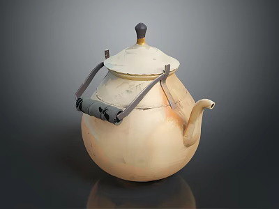 Ceramic Beige Teapot With Black Handle And Lid For Daily Household Use 3d model