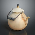 Ceramic Beige Teapot With Black Handle And Lid For Daily Household Use