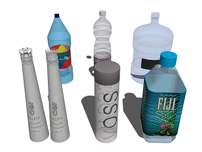 Various Beverage Bottles Including Large Capacity Water Plastic PET And Glass Spiral Shaped Designs 3d model