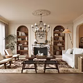 Classic Living Room Interior Design With Chandelier Fireplace Bookshelves And Cozy Sofa