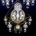Ornate Geometric Chandelier With Crystal Pendants And Spherical Accents Against Starry Night Sky Background