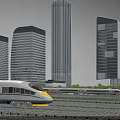 Modern Glass Facade Office Buildings With Bullet Train In Urban Cityscape