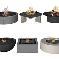 Stylish Fireplace Designs with Concrete Black White Finishes and Glass Cover Featuring Burning Flames