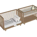 Two Wooden Baby Cribs with Railings White Mattress and Pillow Simple Design